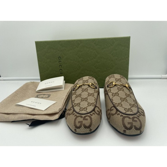 Gucci Princetown Horsebit Jumbo GG Flats Loafer Slip Sandal Mule Slides 37 - Picture 8 of 12